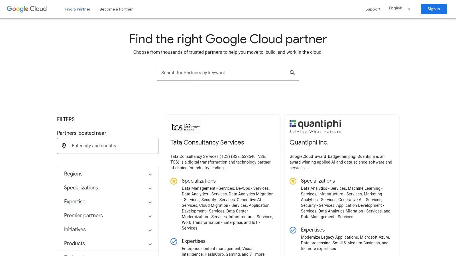 Google Cloud — Find a Partner (Partner Directory)